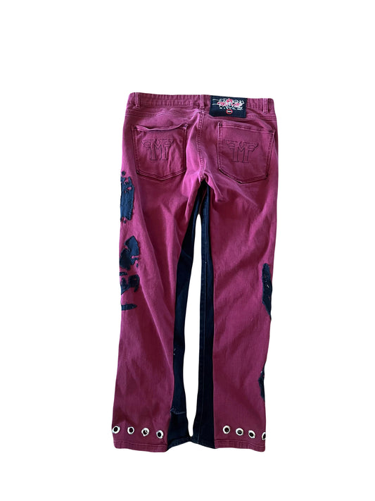 FearingMyFailure Double Skull Black On Red Denim