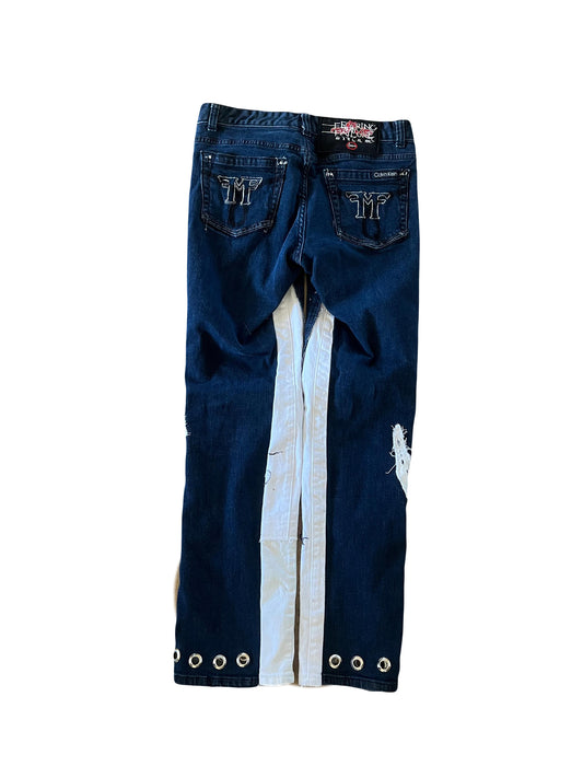 Women's FearingMyFailure Double Skull White On Deep Blue Denim