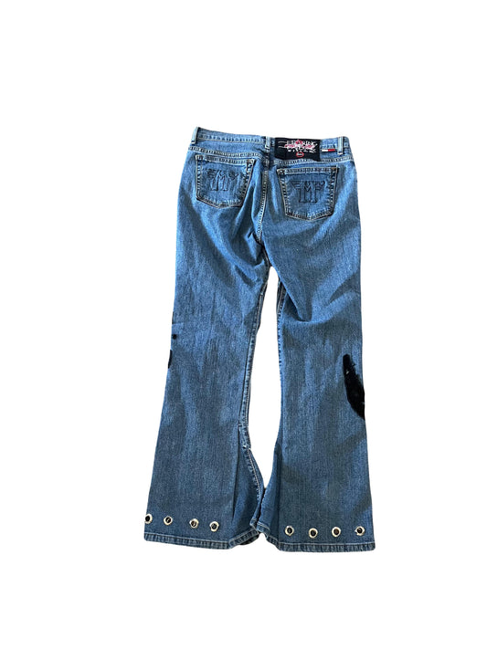 Women's FearingMyFailure Double Skull Black On Blue Denim