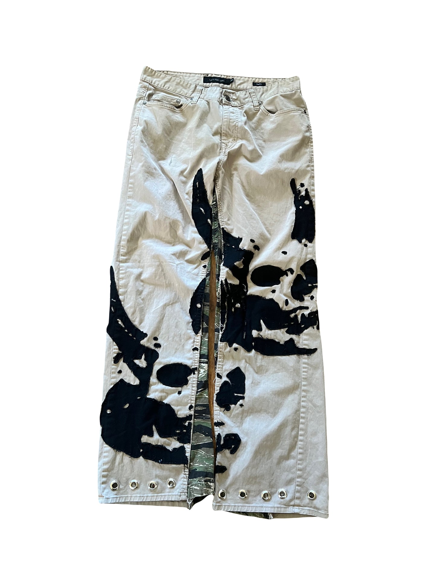 FearingMyFailure Double Skull Black On Tan Pants