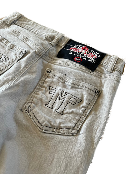 Women's FearingMyFailure Double Skull Black On Light Grey Denim