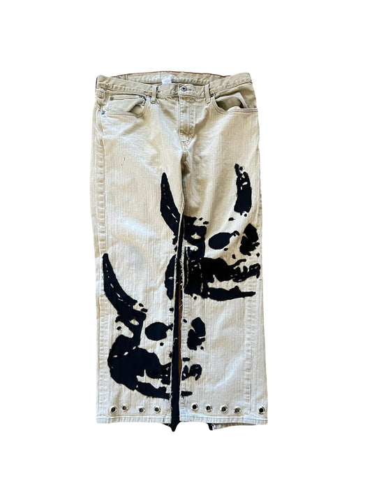 FearingMyFailure Double Skull Black On Tan Dyed Denim